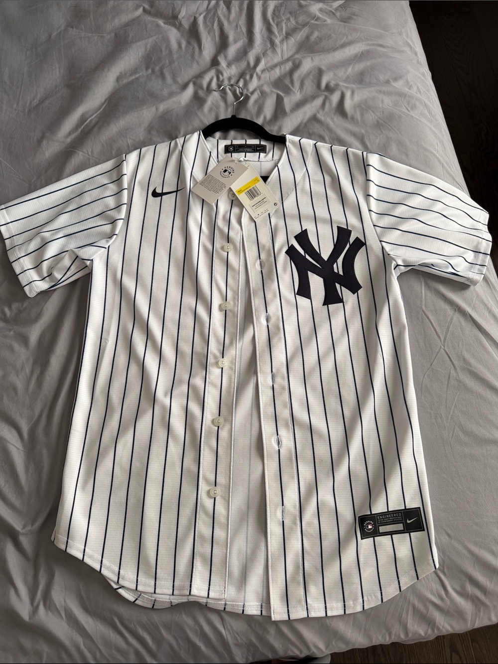 Nike White and Navy New York Yankees Pinstripe Jersey